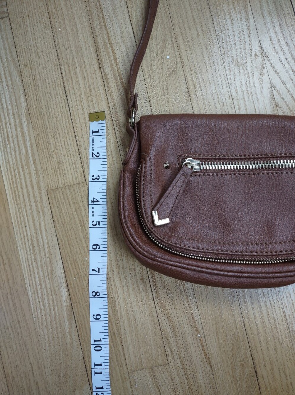 ALDO Cognac Brown Crossbody Bag | Double Zip Mini Purse | Gold Hardware - Picture 8 of 8